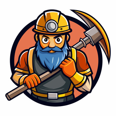 Mascot Miner Character Holding a Pickaxe in a Determined Pose (3)のイラスト素材
