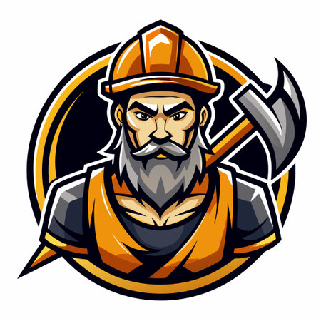 Modern and Illustrative Miner Vector Mascot Logo with Striking Graphicsのイラスト素材
