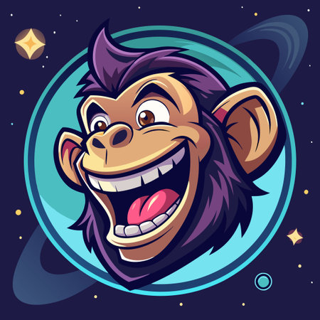 Surrealistic Spacefaring Monkey Encountering a Floating Gorilla Head in the Voidのイラスト素材