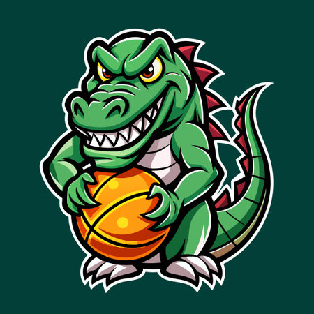 Mighty Monster Crocodile Mascot Dribble Dribbling Basketball Logoのイラスト素材
