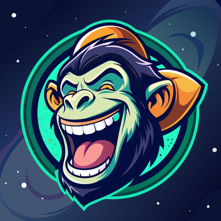 Mischievous Monkey Laughing and Surfing through Space with a Gorilla Hatのイラスト素材