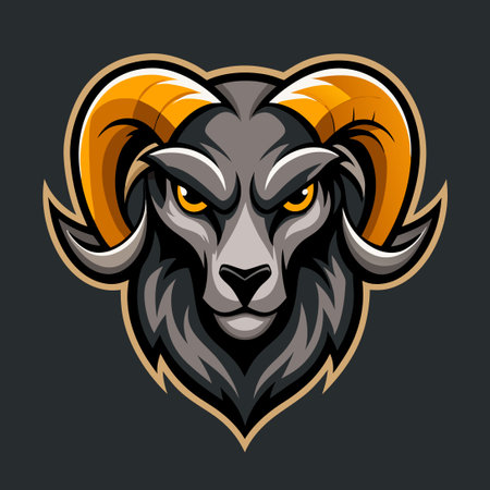 Goat head mascot logo. Vector illustration of goat head mascot isolated on black background.のイラスト素材