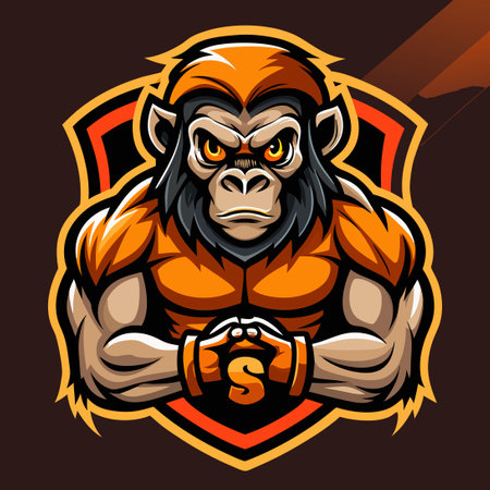 Monkey Mascot Logo Depicting Fitness and Esport Enthusiasmのイラスト素材
