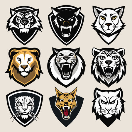 Monochrome Sport Logos Featuring Animal Mascots in Blackのイラスト素材