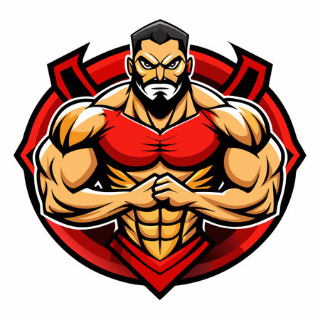Muscular Mascot Logo Featuring a Flexed Figureのイラスト素材