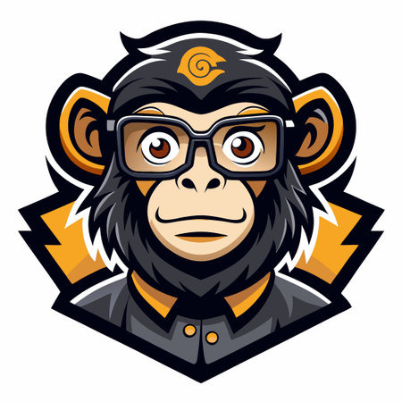 Geekish Monkey Head Mascot Logo Illustration with Cool Expressionのイラスト素材