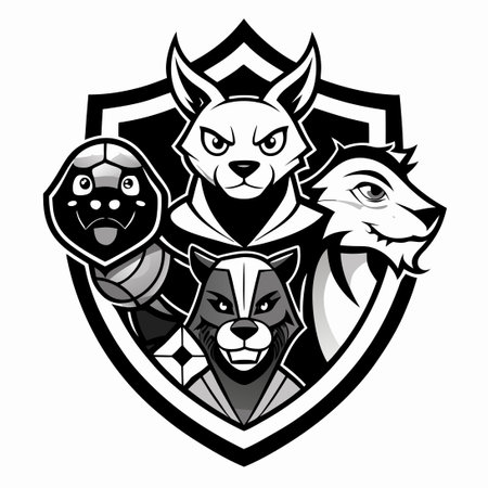 Monochrome Array of Mascots and Sport Logos: A Visual Symphonyのイラスト素材