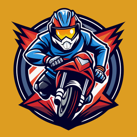 Modern Vector Motocross Mascot Logo Featuring Bold Design and Fast-Paced Actionのイラスト素材