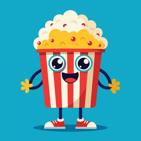 Movie Night Delight: Popcorn Mascot Invites You to the Cinemaのイラスト素材
