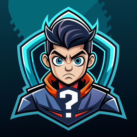 Gaming Team Logo Featuring a Mysterious Boy Engaged in E-Sports Athleticsのイラスト素材