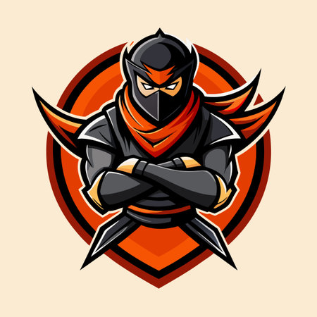 Ninja Logo Template with Jumping Ninja Silhouetteのイラスト素材