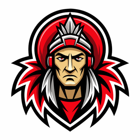Apache Chief Warrior Head Mascot Logo with Native American Symbolismのイラスト素材