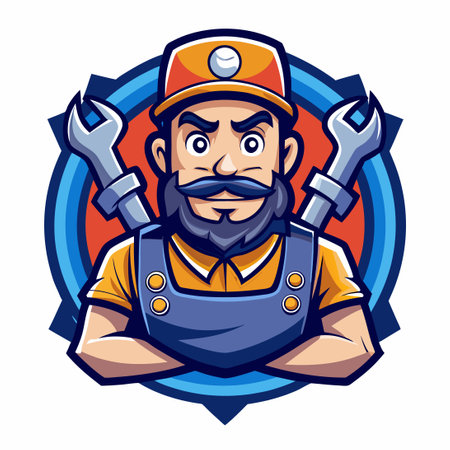 Professional Mechanic Mascot Logo Template for Auto Repair Businessのイラスト素材
