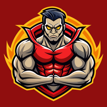 Buff Muscle Man Mascot Logo Striking a Confident Poseのイラスト素材