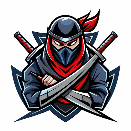 Fierce Ninja Mascot Logo Design: Sword-Wielding Warriorのイラスト素材