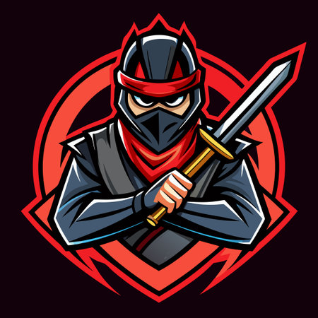 Fierce Ninja Wielding a Sword in an Esports Gaming Logoのイラスト素材