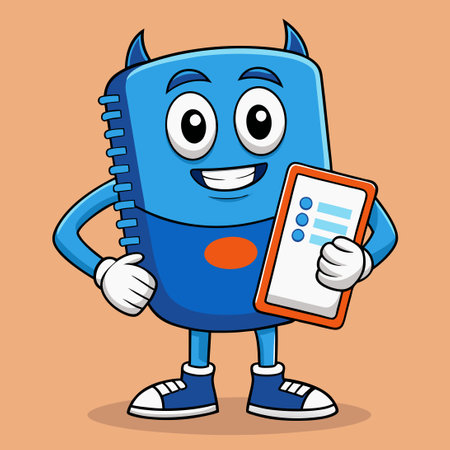 Adorable Notebook Mascot Character with a Friendly Smile and a Pencilのイラスト素材