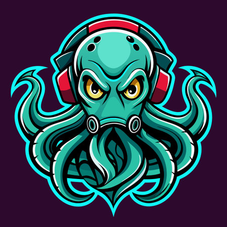 Blue and Purple Octopus Mascot Logo Design for Electronic Sports Gamingのイラスト素材