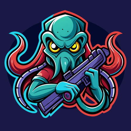 Cute and Friendly Purple Octopus Mascot Logo Vector Illustrationのイラスト素材