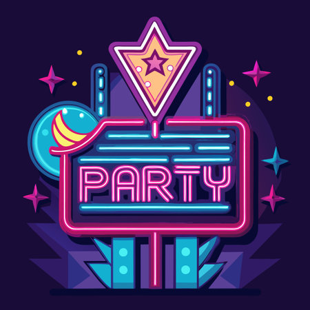Captivating Neon Party Sign Illuminating a Nightclub Atmosphereのイラスト素材