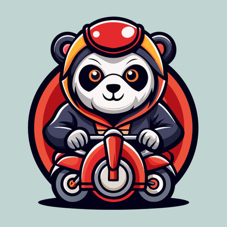 Helmet-Clad Panda Rides a Motorcycle with Style: A Vector Logoのイラスト素材
