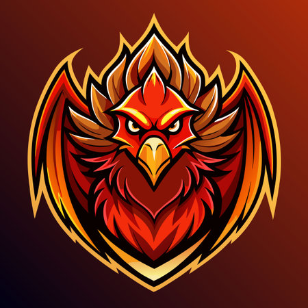 Fiery Phoenix Esport Team Mascot Logo Design with Fierce Wingsのイラスト素材