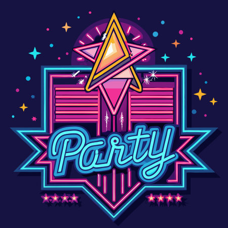 Vibrant Neon Party Sign Illuminating a Nightclubのイラスト素材