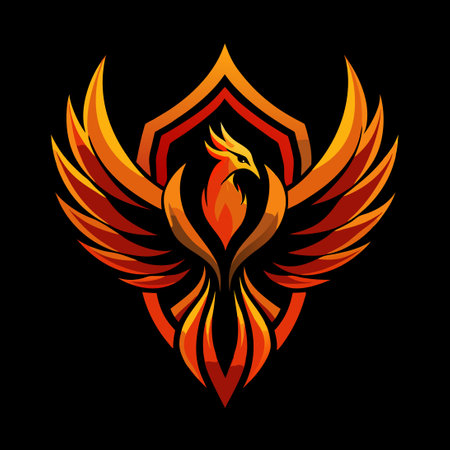 Conceptual Phoenix Emblem Depicting Rebirth and Renewal in Bold Colorsのイラスト素材