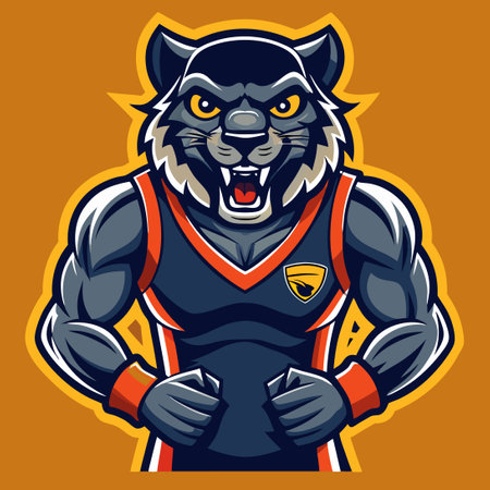 Vintage Sports Mascot Featuring a Fierce Panther Characterのイラスト素材