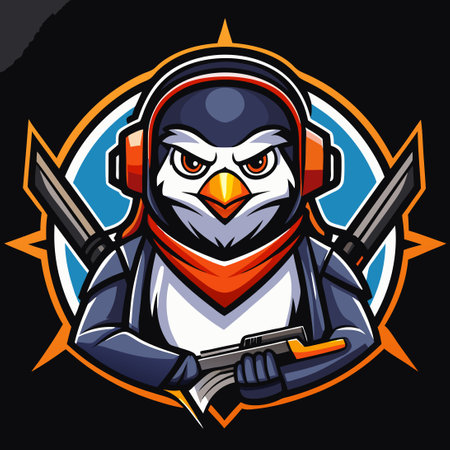 Fierce Penguin Gunner Esport Mascot Logo, Ready for Virtual Battleのイラスト素材