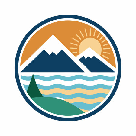 Mountain and Ocean Pictogram Logo Mark Symbol Combinationのイラスト素材