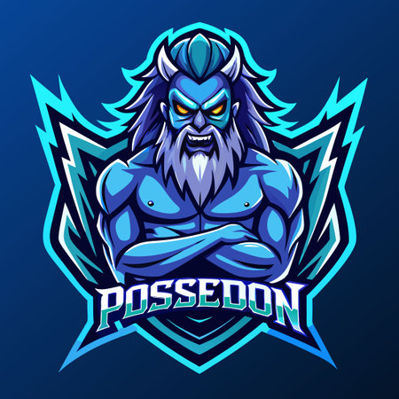 Majestic Poseidon Esport Mascot Logo Design for Esports Teamsのイラスト素材