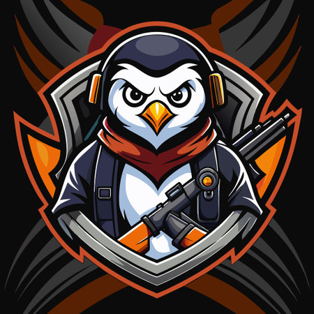 Tactical Penguin Mascot Logo Ready for Esports Battleのイラスト素材