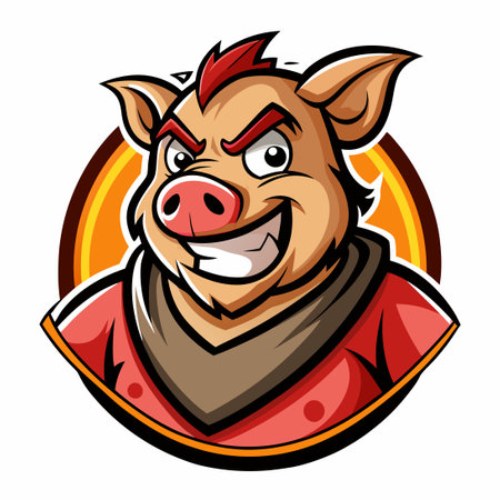 Cartoon Illustration of a Friendly Piggy Mascot Logoのイラスト素材