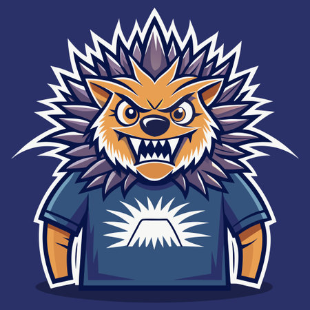 Porcupine Mascot T-Shirt Design with Detailed Vector Mockupのイラスト素材