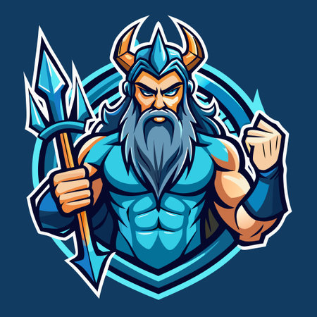 Poseidon, God of the Sea, Empowered Esports Mascot with Tridentのイラスト素材