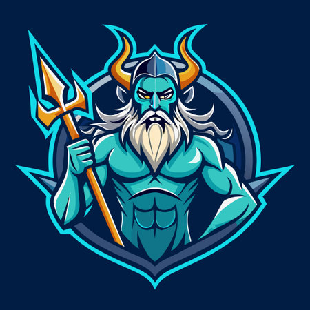 Majestic Poseidon Esports Mascot Logo with Trident, Embodying Strength and Powerのイラスト素材