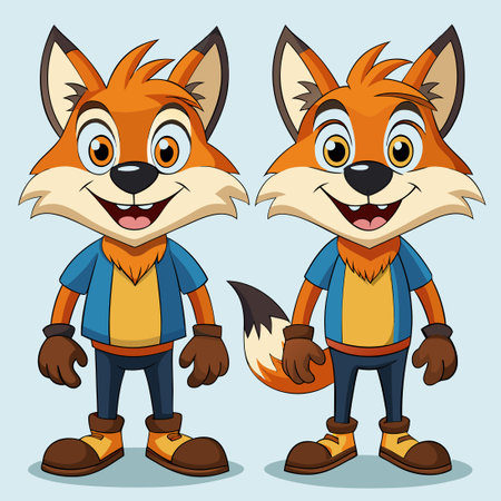 Amusing Cartoon Coyote Collection Featuring Multiple Poses and Expressionsのイラスト素材