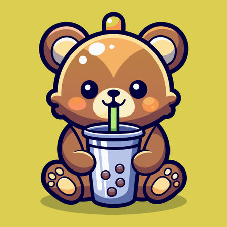 Set of Adorable Bear Boba Mascot Logos with Optional Apparel Designsのイラスト素材