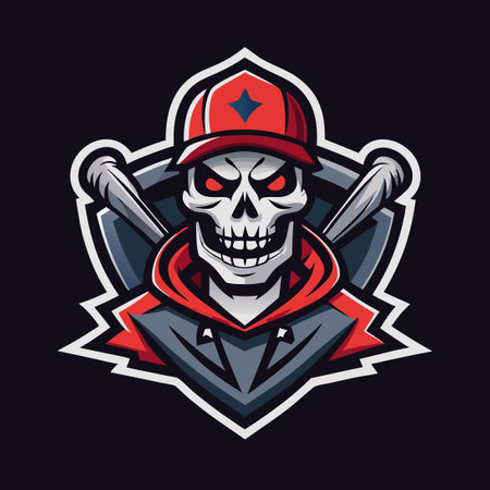 Skull-Themed Mascot Logo for Baseball Esports and Sports Teamsのイラスト素材