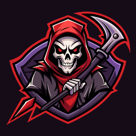 Skull Grim Reaper with Massive Weapon Logo Characterのイラスト素材
