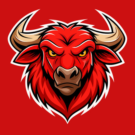 Striking Red Buffalo Head Mascot Logo Template for Business and Sports Brandsのイラスト素材