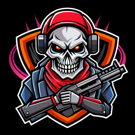 Skull and Gun Silhouette Esports Logo Vector Graphicsのイラスト素材