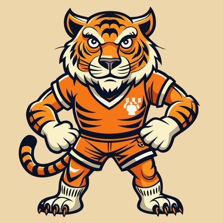 Vintage-Style Set of Tiger Sport Mascot Hand-Drawn Illustrationsのイラスト素材