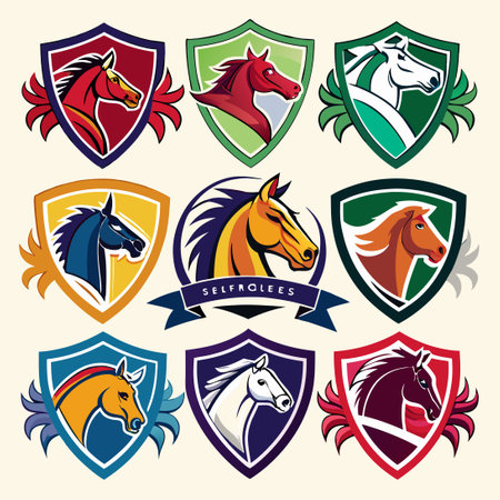 Collection of Dynamic Horse Logos for Equestrian Sports Enthusiastsのイラスト素材