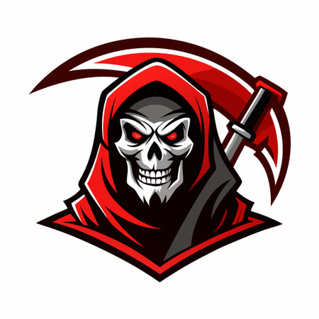 Grim Reaper's Skeletal Skull with Sinister Sickle Artworkのイラスト素材
