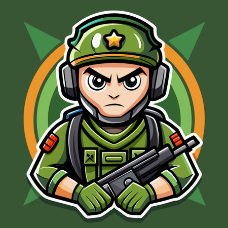 Cartoon Soldier Mascot Design for Competitive Esports Gamingのイラスト素材