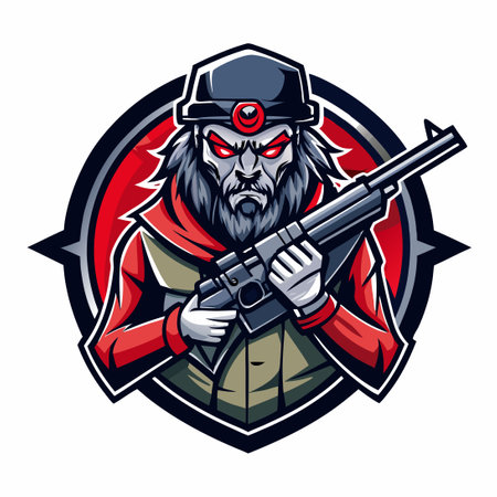 Modern Illustrative Mascot Logo Vector Emblazoned with a Sniper Motifのイラスト素材