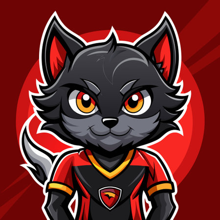 Cute Black Cat Mascot Logo for Sports Teamsのイラスト素材