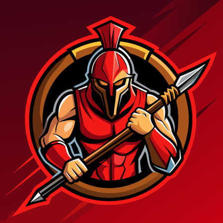 Fierce Spartan Esport Gaming Mascot Holding Spearのイラスト素材